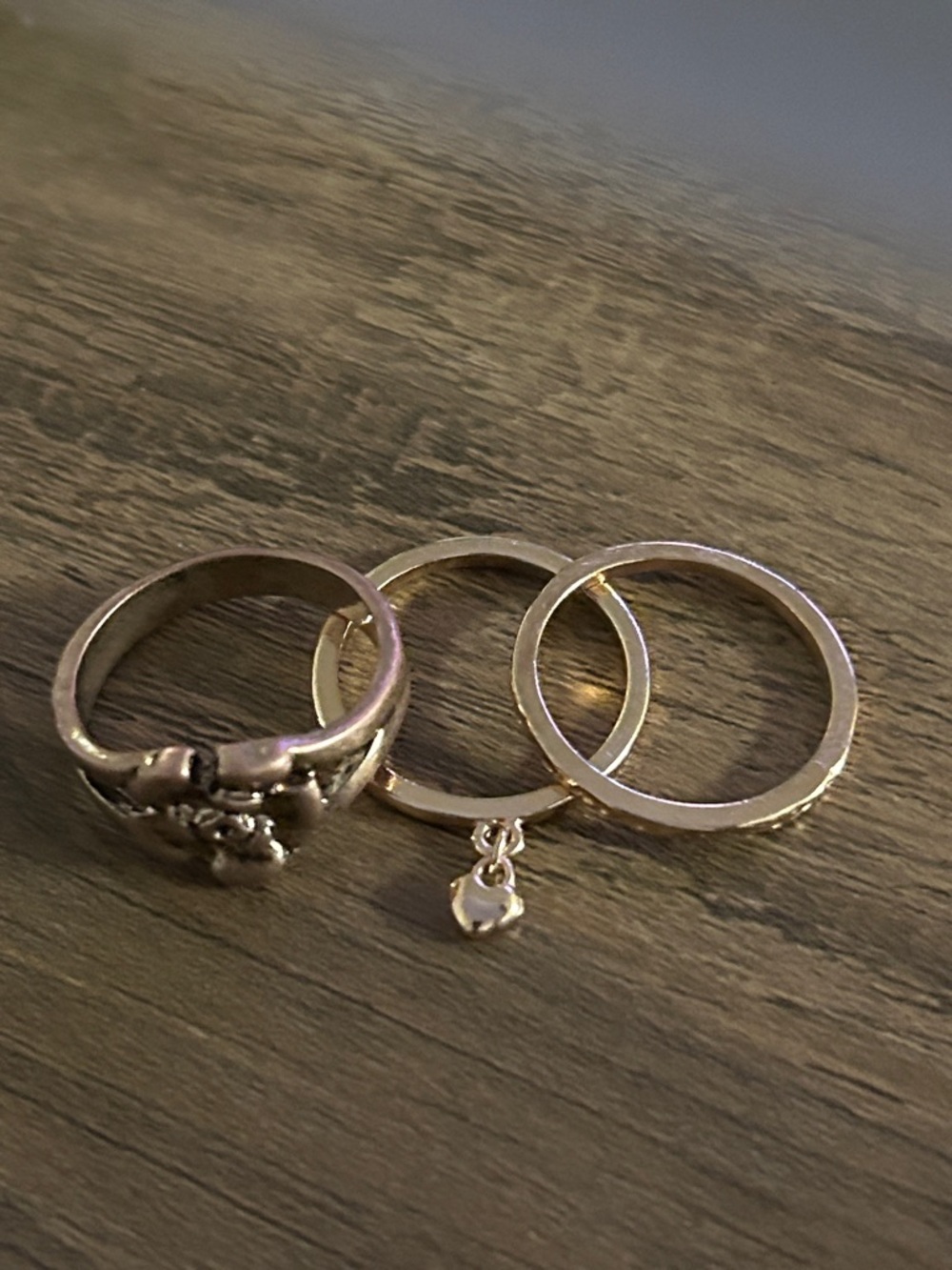 Gold-Tone Stackable Women's Rings Set with Pink Heart Accent - Picture 4 of 6
